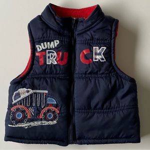 Puffer Vest Size 18 Months Dump Truck Fleece Lined Coat Jacket Baby Boys blue